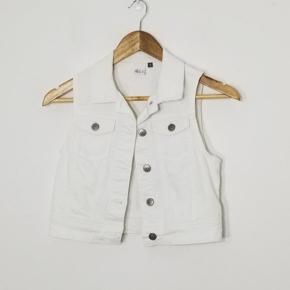Miss K | White Denim Cropped Vest Size 16 Button
